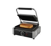 Grill Électrique de Contact Professionnel - Panini et Grill Viandes - Plaques Rainurées 230x340 mm - Température 0-300°C - Bac de Récupération - 2200W - Durable et Polyvalent