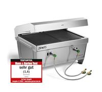 Grill de camping 2 brûleurs BURNHARD® 6,4 kW, système FitnFire™, acier inoxydable, 500°C, compact, léger, avec multitool, sac de transport - JONES barbecue pliant