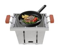 Grill de Camping Portable, Gril A Charbon Ajustable 4 Hauteurs, Foyer de Cuisson Réversible, pour Balcon Pique-Nique Randonnée Aventure Barbecue Plein Air Camping Jardin Plage