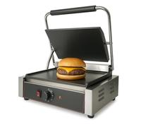 Grill de Contact Professionnel 2200W - Plaques Lisses 230 x 340 mm - Température Réglable 0 à 300°C - Bac Récupération Inox - Structure Acier Inoxydable - 230V Monophasé - 15,5 kg