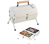 Grill de fumoir portable en baril de barbecue, barbecue double face en acier inoxydable avec échappement de fumée de cheminée et poignée résistante à la chaleur pour camping pique-nique white