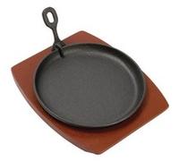 Ustensile de cuisine Olympia Grill de table rond en fonte 220 mm avec support bois