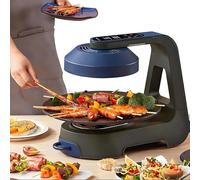 Grill éLectrique 1390 W Pour IntéRieur : Double Extraction Sans FuméE, Plateau Amovible, TempéRature RéGlable (De 80 °C à 280 °C), Minuterie (0-80 Min), Rotation à 360° Pour Une Cuisson HomogèNe