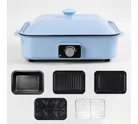 Grill électrique 4 en 1 Hot Pot, 1200 W Multi-Cookeers BBQ sans fumée, hotpot, poêle antiadhésive avec contrôle de la température, facile à nettoyer, pot à cuisson multifonction, dîner en famill blue