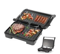 Grill électrique à steak, 1000 W, double plaque antiadhésive, réversible à 180° pour grillades, gaufres et paninis, grill de contact d'intérieur avec bac d'égouttage amovible