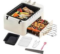 Grill électrique d'intérieur sans fumée avec brochettes rotatives automatiques à 360° et design antiadhésif double couche, parfait pour les barbecues en famille, les fêtes et la cuisine.