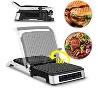 ZEEGMA Grill électrique et grille-pain 2100W, plaques chauffantes amovibles, 2en1, ouvrable à 180°, plaques antiadhésives, bac d'égouttage, notifications sonores, minuterie (Silver)