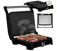 ZEEGMA GRILL CHEF BASE 2-en-1 Gril Électrique à Contact et Grille-Pain pour Panini, Toast, Steaks, Légumes, 2000 W, Revêtement Antiadhésif, Réglage de la Température et de l'Angle d'Inclinaison