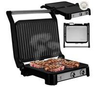 ZEEGMA GRILL CHEF BASE CONTROL 2-en-1 Gril Électrique à Contact, Grille-Pain pour Panini, Toast, Steaks, 2000 W, Revêtement Antiadhésif Minuterie Réglage de la Température et de l'Angle d'Inclinaison