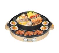 Grill Et Hot Pot Électrique 2 En 1 Appareil De Cuisson Multifonction 2000W 220V Plancha Électrique Avec Marmite, Hotpot Wok BBQ Grill D'intérieur Sans Fumée Pour 5-6 Personnes (Doré)