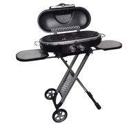 Grill extérieur pliant compact, double flamme et allumage piézo, 12,6 kg avec roues pour pique-nique/talonnage, grilles en fonte