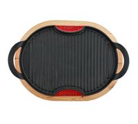 Grill ovale en fonte rouge 36cm avec support en bois
