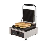 Grill panini électrique professionnel inox 1800W - plaques fonte rainurées - thermostat 0-300°C
