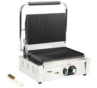 Grill panini rainuré 2200 W avec boîtier en acier inoxydable et plaques en fonte 43 x 30,5 x 20 cm, régulateur de température, bac d'égouttement amovible pour griller, rôtir, rôtir de la viande