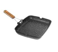 Grill rectangulaire anti-adhésif | Grill antiadhésif | Grill en aluminium moulé sous pression avec poignée pliante en bois pour viande, poisson et légumes 35 x 25