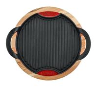 Grill rond en fonte rouge 28cm avec support en bois