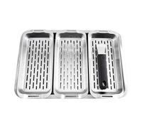 Grillades | Grille de Cuisson Rectangulaire en Acier Inoxydable - Fond Plat Antiadhésif avec Poignée Sécurisée pour Poisson, Crevettes, Viandes - Plage,