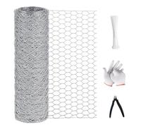 Grillage a Poule en Acier Galvanise 50cmx10m Maille 16mm Hexagonal | Triple Torsion Grillage Rigide avec Pinces, Gants et 100 Attaches, pour Jardin Grillage, Poulailler, Cages à Lapins, Volière