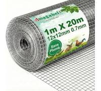 Grillage à Poule Galvanisé 1m x 20m - Maille Carrée 12,7mm - Clôture Solide pour Poulailler, Volière & Jardin - Résistant aux Rongeurs & Intempéries - Installation Facile