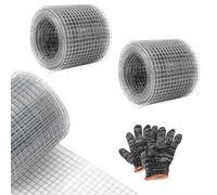 Grillage Anti Rongeur 2 Rouleaux Livré avec Gants, Maille Fine en Galvanisé 10cm x 6m, Clôture de Protection Rigide, Grillage à Poule Polyvalent Barrière Anti Souris Anti Rat pour Jardin et Maison