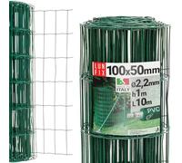 Grillage cloture jardin vert PVC, mailles 100 x 50 mm Ø 2.2 mm, hauteur 100cm, rouleau 10m, acier galvanisé plastifié, grillage a poule, cloture exterieur animaux, voliere poulailler, Lun Fix