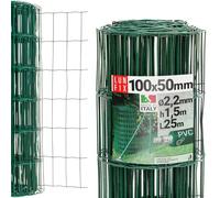 Grillage cloture jardin vert PVC, mailles 100 x 50 mm Ø 2.2 mm, hauteur 150cm, rouleau 25m, acier galvanisé plastifié, grillage a poule, cloture exterieur animaux, voliere poulailler, Lun Fix