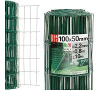 Grillage cloture jardin vert PVC, mailles 100 x 50 mm Ø 2.2 mm, hauteur 80cm, rouleau 10m, acier galvanisé plastifié, grillage a poule, cloture exterieur animaux, voliere poulailler, Lun Fix