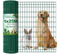 Grillage de Jardin 1m x 25m - Clôture Métallique en Fil 2.1mm PVC, Mailles 100x50cm Vert RAL6005 - Protection Animaux (Chiens, Lapins), Bordure Pelouse Résidentielle, Installation Facile sans Outils