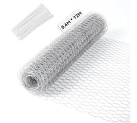 Grillage métallique pour lapin, 40 cm x 12 m, avec 100 serre-câbles, grillage galvanisé, à mailles fines, pour clôtures d'animaux, volière pour plate-bande surélevée et petits animaux