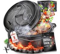 grillas® Dutch Oven Set Premium Série | Pré-assaisonné | Casserole en fonte I Rôtissoire avec soulève-Couvercle