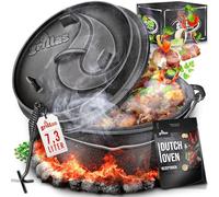 grillas® Dutch Oven Set Premium Série | Pré-assaisonné | Casserole en fonte I Rôtissoire avec soulève-Couvercle