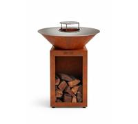 GRILL'CHIC - Pack Privilège Brasero Auvergnat Corten Bois Rond - Simple Cuve - Avec Bâche + Grille + Stop Food Inclus - À Assembler - Fabriqué en France - Ø60 x 78 cm