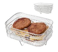 Grille à bacon à 3 niveaux pour friteuse à air, plateau de refroidissement en maille, 19,5 x 13,4 cm, boîte de repos amovible pour steak, adorable support de déshydrateur, rangement pour friteuse et