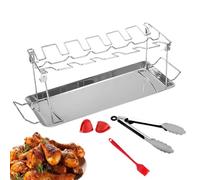 Grille À Cuisses De Poulet Avec Bac Récupérateur De Graisse - Support Pour Cuisses Et Ailes De Volaille,12 Emplacements En Acier Inoxydable Résistant À La Chaleur Avec Lèchefrite Pour Barbecue,