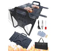 Grille à fente - Grille de barbecue pliable pour un rangement facile en acier, installation sans outil, légère et compacte, barbecue portable pliable pour camping, hayon, camping-car et cuisine en