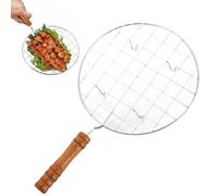 Grille à rôtir, grilles à gril rondes de qualité alimentaire, 7, 5 po de diamètre..Grille rôtissoire pour barbecue d'extérieur, avec poignée en bois résistant la chaleur, maille gril polie ave