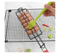 Grille à saucisses Amovible en Maille avec poignée en Bois for Barbecue d'extérieur, Camping, Pique-Nique, Pinces à Hot-Dog, Grille de Cuisine Portable(2PCS Black)