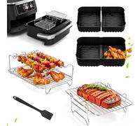 Grille Acier Inoxydable Set Air Fryer pour Ninja AF500EU 10,4L & COSORI 10L | 6 Pièces Accessoires pour Friteuses à Air, Grill Empilable avec 3 Brochettes, Moule Silicone Air Fryer, Lave-Vaisselle