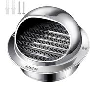 Grille Aeration Exterieur Grille Ventilation Ronde en Acier Inoxydable 304, Grille de Ventilation avec Moustiquaire pour Conduit mural, Plafond, Grille D'aération, Argent(60 mm/2.3in)