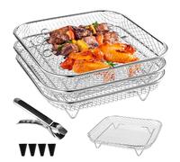 Grille Air Fryer, 3 Pièces Grille pour Air Fryer Carrée Empilable, Grille de Cuisson Multifonction, Accessoires Air Fryer 3 Couches en Acier Inoxydable Pour Frites Viande Légumes Et Cuisson Au Four