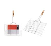 Grille barbecue en métal chromé avec manche en bois - BBQ