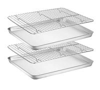 Grille Barbecue Plaque de cuisson en acier inoxydable Grille à gâteau amovible refroidissement Cuisine antiadhésive Pizza Barbecue Biscuit Étagère Ustensiles Costume Outils(Set 40.5x30.5x2.5cm)