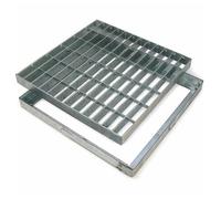 Grille caillebotis en acier galvanisée 40x40cm avec cadre pour caniveau de drainage, collecte et évacuation des eaux pluviales