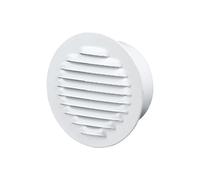 Grille d'aération à persiennes en Aluminium Blanche Ø150 mm pour ventilation à encastrer, avec protection anti insectes, grille à lamelles inclinées anti vent anti pluie - Fabriquées en France