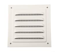 Grille d'aération carrée en métal avec moustiquaire - Grille d'aération en alliage d'aluminium pour pot d'échappement CVC et sèche-linge - Plaque murale extérieure blanche (350 x 350 mm)