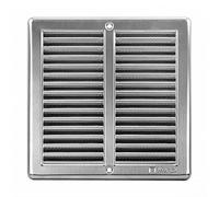 Grille d'aération en acier inoxydable - 200 x 200 mm - Grille d'évacuation avec moustiquaire et cadre de montage, carré