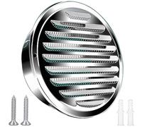 Grille D'aération en Acier Inoxydable 60mm 100mm 110mm Avec Vis et Chevilles Protection Contre Les Intempéries Lamelles Avec Moustiquaire et Boucle Grille D'évacuation D'air Ronde Visser et Bride Gril