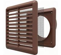 Grille d'aération murale Kair marron à persiennes 155 mm de dimension extérieure avec moustiquaire et embout arrière rond de 125 mm - 5 pouces'
