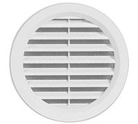 Grille d'aération ronde en plastique, avec bride/tuyau de raccordement et moustiquaire, dimensions du couvercle : 130 mm (VM110)