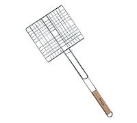Grille de barbecue 23 x 21 cm Panier à grill viande Spatule barbecue Cocotte Grille de barbecue légumes Embout avec manche en bois acier chromé